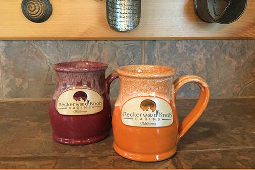 Coffee mugs at the Sunset Cabin at Peckerwood Knob Cabin Rentals in Oklahoma