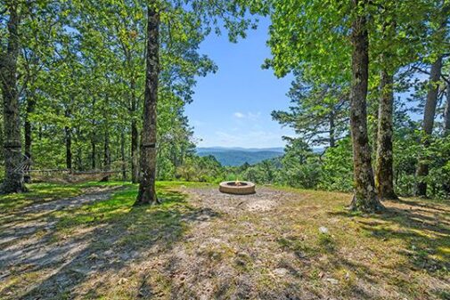 Your view as you set out onto the deck of the Sunrise Cabin at Peckerwood Knob Oklahoma Cabin Rentals