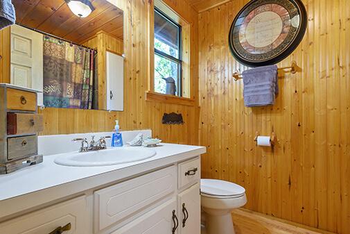 One bathroom with a tub and shower at Peckerwood Knob Cabin Rentals in Oklahoma
